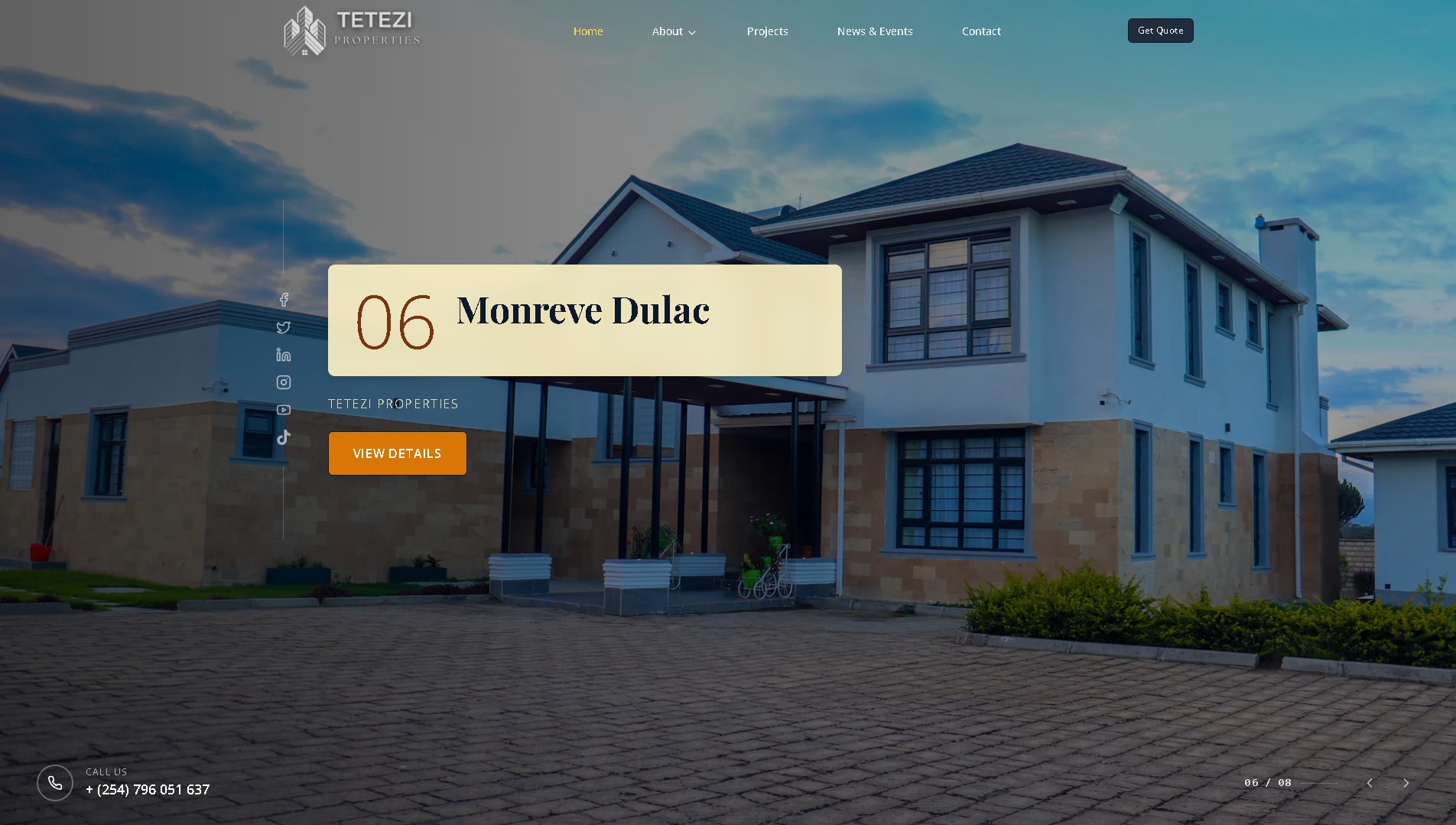 Tetezi Properties homepage showing Tetezi Towers